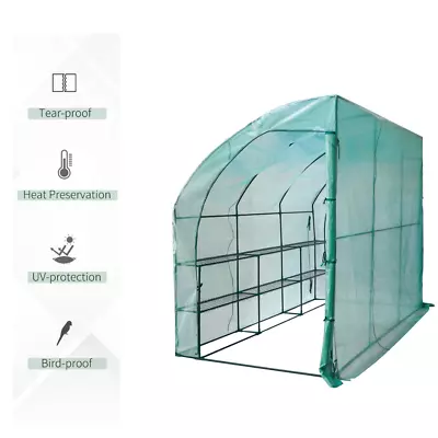 Lean To Greenhouse - 6 Shelves Walk In Greenhouse With Green PE Cover Roll-Up • £43.99