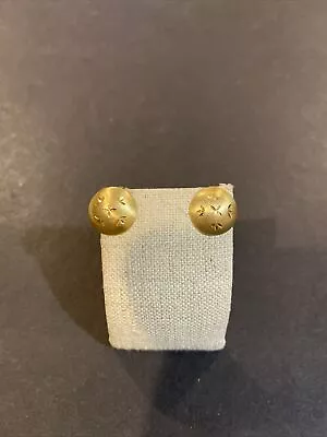 Vintage 14K Yellow Gold Diamond Cut Stud Round Earrings • $115