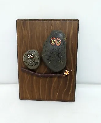 Owl Plaque Wall Hanging Wood With Stone Owls Decor Vintage OMC Japan 5.75  • $21.95