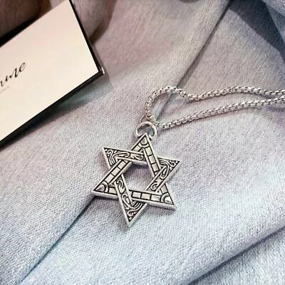 Mens Stainless Steel 6 Point Star Hexagram Star Of David Pendant Necklace Gift • $7.99