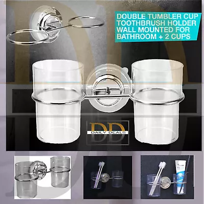 £8.35 • Buy Bathroom Suction Cup Toothbrush Tumbler Holder Silver Wall Mounted Accessory Set