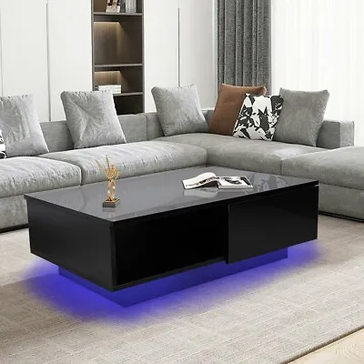 $159.99 • Buy High Gloss Coffee Table 16Color LED Light Living Room Storage Drawer White/Black