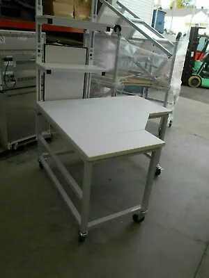 46  X 48  X 30  Tall White Laminate Top Corner Lab Bench & Two 24  Shelves  • $699.99