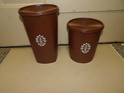 2 Vintage Tupperware Servalier Brown Canisters 16 Cup 1222 & 12 Cup 807 W/ Lids • $12.99