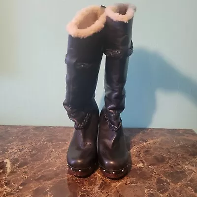 Size 9 - 3209 Womens Ugg Savanna Boot Tall Sheepskin Shearling Lined/Black • $58