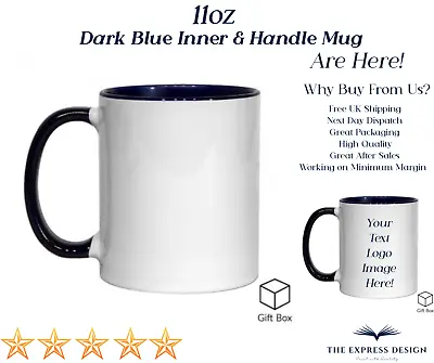 Personalised Mug 11oz Dark Blue Inner & Handle Perfect Customised Gift • £9.99