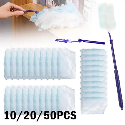 10-50Pack Blue Dust Magnet Refills Microfibre Fluffy Duster Heads With Handle • £3.97