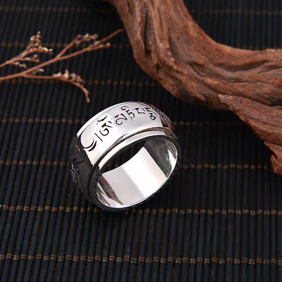 A26 Ring Buddhist 6-Word Mantra Sanskrit Sterling Silver 925 Rotary Ring • $103.88