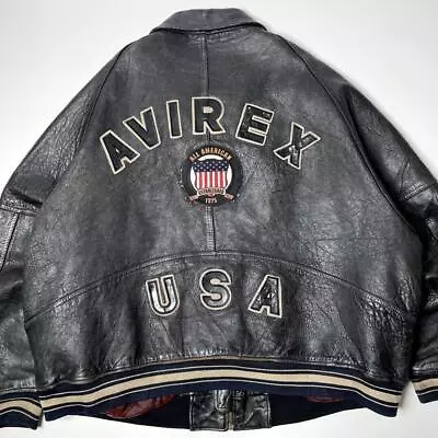 AVIREX Leather Jacket Black 6XL King Size Stadium Jacket From Japan Authentic • $402