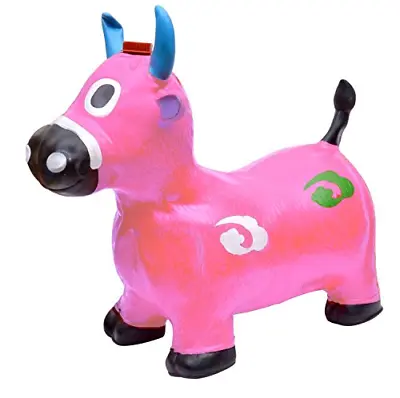 Kids Magenta Cow Animal Inflatable Space Hopper Ride On Jumping Bouncy Sound Toy • £14.99