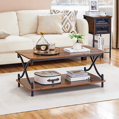 Morden Coffee Table Center Console Table With Wood Storage Shelf For Living Room • $71.99
