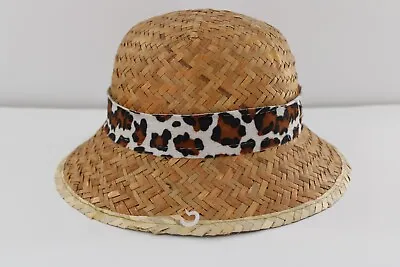 Oberon Safari Straw Hat Sz L Mens Leopard Print Band Animal Black Brown Spots • $9.99