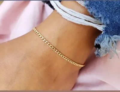 9K 9ct Yellow Gold Plated Ladies Curb Links ANKLE CHAIN Sizeable ANKLET 10.2  • £8.99