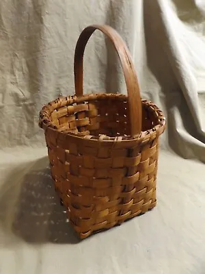 Vintage Oak Slat Hand Woven 11.5  Storage Basket 6  Sq. To 7x 7  Round Good Cond • $15.49