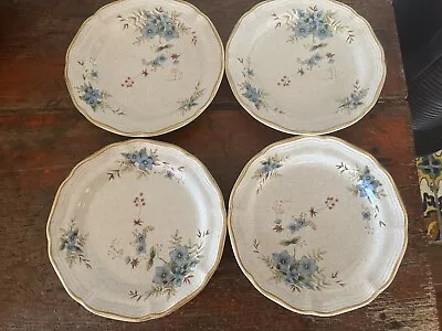 4 Mikasa Garden Club Day Dream 8 1/8  Salad Plates Blue Floral Japan Scalloped • $44