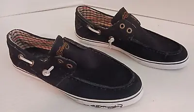 Ed Hardy 1971 Black NALO Suede Leather Boat Shoes Slip On Sneakers Size 8  EUC • $21.99