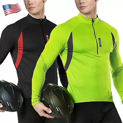 Mens Cycling Team Long Sleeve Jersey Bicycle Jersey Riding Top Cycling Tops Zip • $16.99