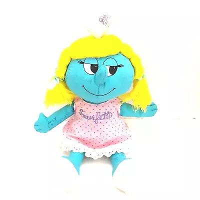 Vintage Smurfette Smurf Stuffed Doll Pink Dress Peyo 1983 Wallace Berrie 15   • $12.99