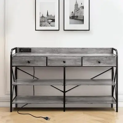 Console Table Power Strips Sofa Table  With 3 Drawers For Entryway Living Room • $97.99