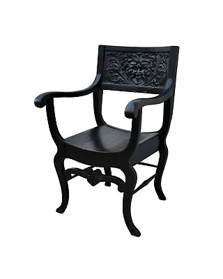 Antique Carved Oak U Shaped Chair W/North Winds In A Distressed Black • $579