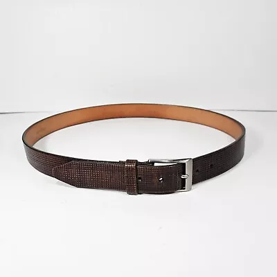Martin Dingman Belt Mens Size 36 90 Brown  Embossed Check Plaid Handmade In USA • $29.95