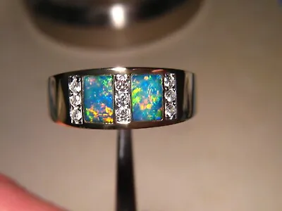 Brilliant  Men's Opal & Diamond  Ring Heavy 14 K Gold - Size 11 3/4 • $2000