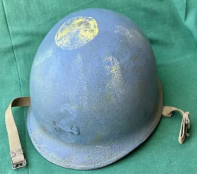 WW2 US Navy M1 Helmet & Liner FS FB Painted Blue With Numbers & Yellow Sun Named • $106.49