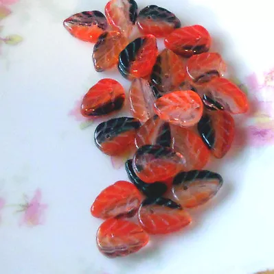 #709 Vintage Leaf Beads Leaves Czech Glass Czech Pressed Rare Drops Orange NOS • $3.25