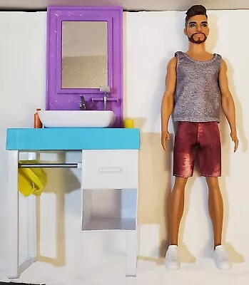 Barbie Shaving Ken Doll With Bathroom Vanity Playset 2018 Mattel  • $41.99