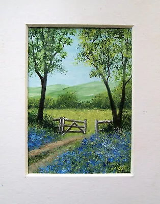 Aceo Original Hand Painted Signed Bluebells  Landscape Mini Painting • £7