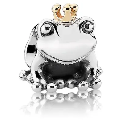 Authentic Pandora Sterling Silver & 14K Gold Frog Prince Bead 791118 • £48.18