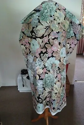 £12.95 • Buy Rare Vtg Cotton Sanderson Floral Curtain Fabric Rose + Peony On Black 1 Yd X 48 