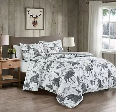 Chezmoi Collection Evans Cabin Lodge Grizzly Bear Printed Comforter Set • $52.99