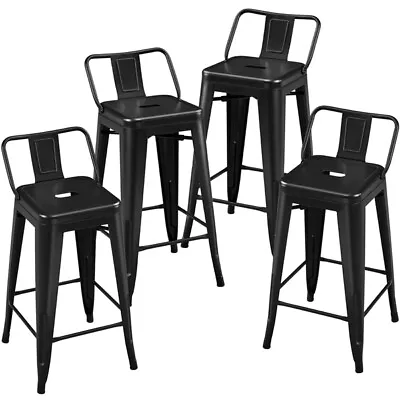 Metal Bar Stools 26'' Counter Height Barstools Low Back Bar Chairs Matte Black • $117.99