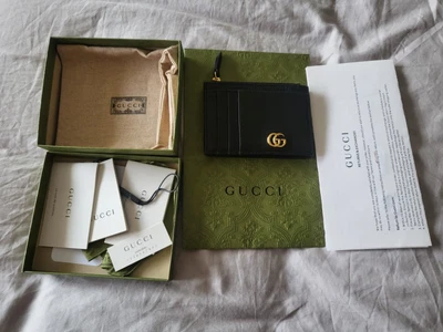 $499 • Buy Authentic Gucci Wallet Black Leather GG Marmont Card Case Complete Full Set 
