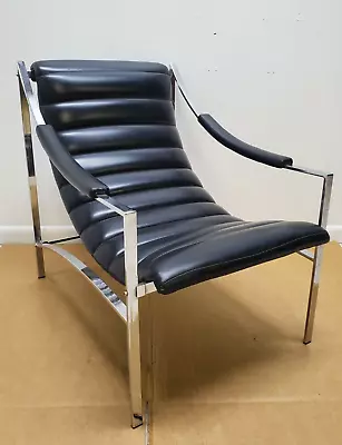 Mid Century Italian Chrome Lounge Sling Chair Tuck Roll Living Room Arm Vintage • $899