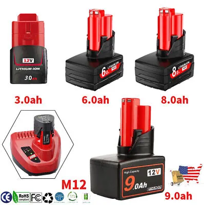 For Milwaukee M12 12 Volt 3.0/6.0/9.0 Extended Capacity Battery 48-11-2460 2401 • $57.99