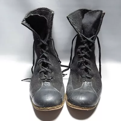 Vintage 1950s Hunting Hiker Boots Sears Roebuck Black Wool Felt Leather • $60