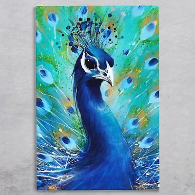 Peacock Ceramic Tile Picture Plaque Sign Wall Art By D Finney Blue Green 30x20cm • £28.99
