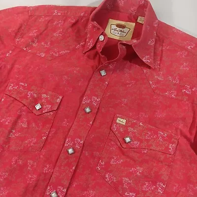 Larry Mahan Shirt Medium Western Cowboy All Over Print Red Diamond Pearl Snap  • $21.95