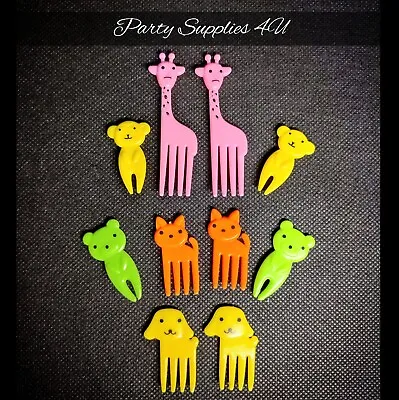 Colourful Reusable Animal Party Fork Picks Fruit/Cocktail Stick/food/zoo/10pk • £2.99