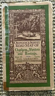 Map Chatham Margate Hastings And District Ordnance Survey 1928 Linen Mounted Ant • £5