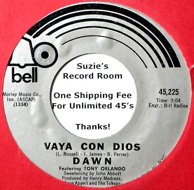 Dawn Tony Orlando Vaya Con Dios #A NM/EX Pop Rock 45 7  Vinyl -Check For Coupons • $9.95