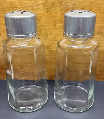 Vintage LARGE Pair Clear Glass With Metal Lids Shaker Kitchen Canisters 13  • $85