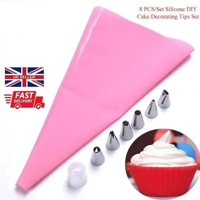 £2.85 • Buy 8Pcs/Set Icing Piping Cream Pastry Bag With Steel Nozzles Cake Decorating Kit 