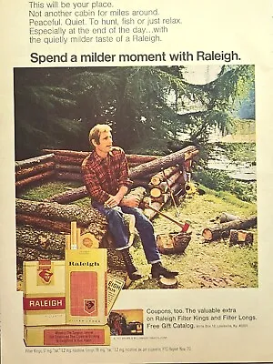 Raleigh Cigarettes Building A Cabin Flannel Ax Chainsaw Vintage Print Ad 1971 • $14.77