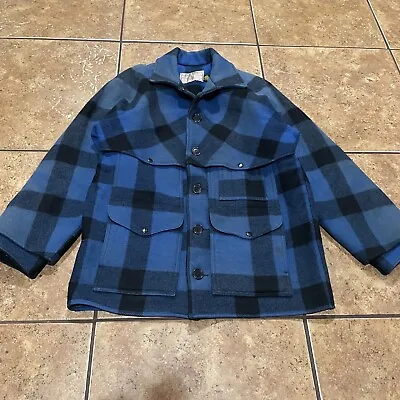 VTG Filson Buffalo Plaid Blue LOT 83 Double Mackinaw Wool Jacket Size 48 • $324.95