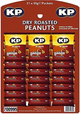 KP Nuts Dry Roasted  Peanuts 21 X 50g Pub Card Pack Savoury Snacks Party Healthy • £45