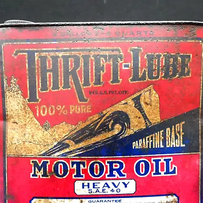 Vtg 1920**rare** Thrift Lube Pennsylvania 2 Gallon Heavy Motor Oil Can. Race Car • $35