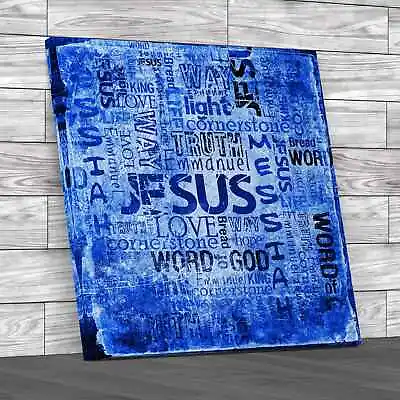 Jesus Christian Sayings Square Blue Canvas Print Large Picture Wall Art • £22.95